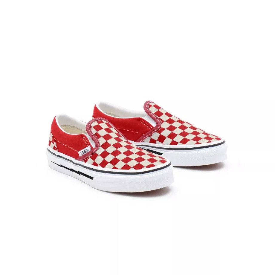 Vans Kids Customs Tênis Xadrez Vermelho (4-8 Anos)