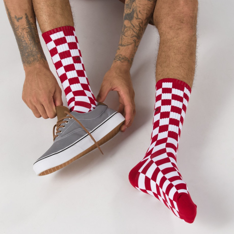 Vans Checkerboard Crew Meia Tamanho 9.5-13 Xadrez Vermelho E Branco