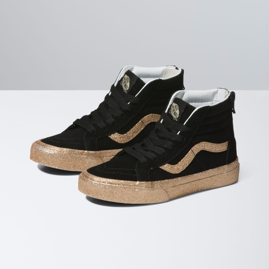 Vans Kids Party Glitter Sk8-hi Zip Preto Dourado – Clique na imagem para fechar