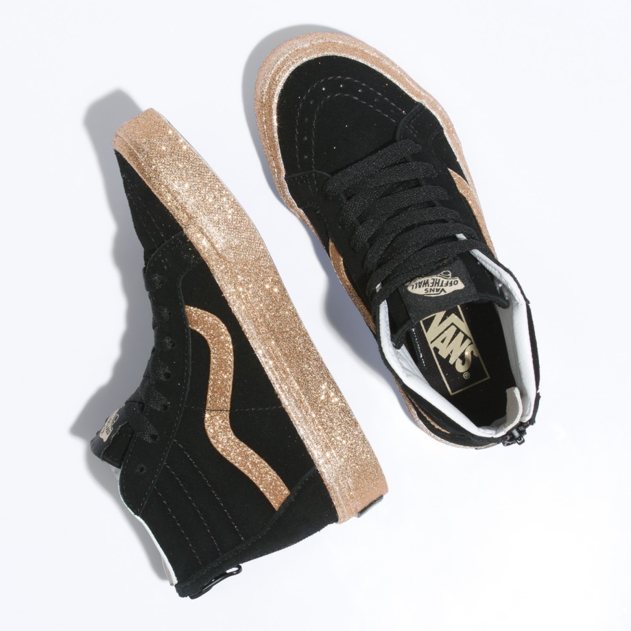 Vans Kids Party Glitter Sk8-hi Zip Preto Dourado