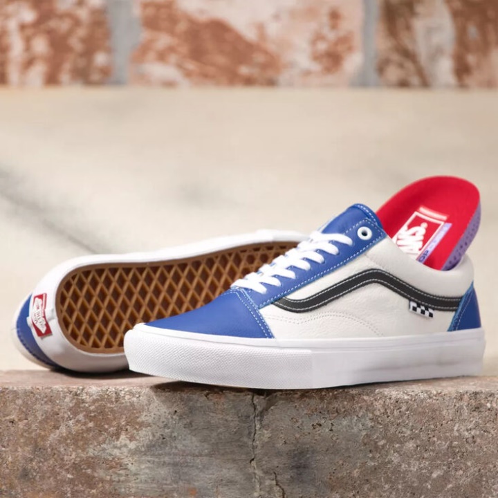 Vans Esporte Couro Skate Old Skool True Azul E Branco