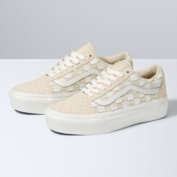 Vans Tecido Plataforma Old Skool Couro-blanc De Blanc