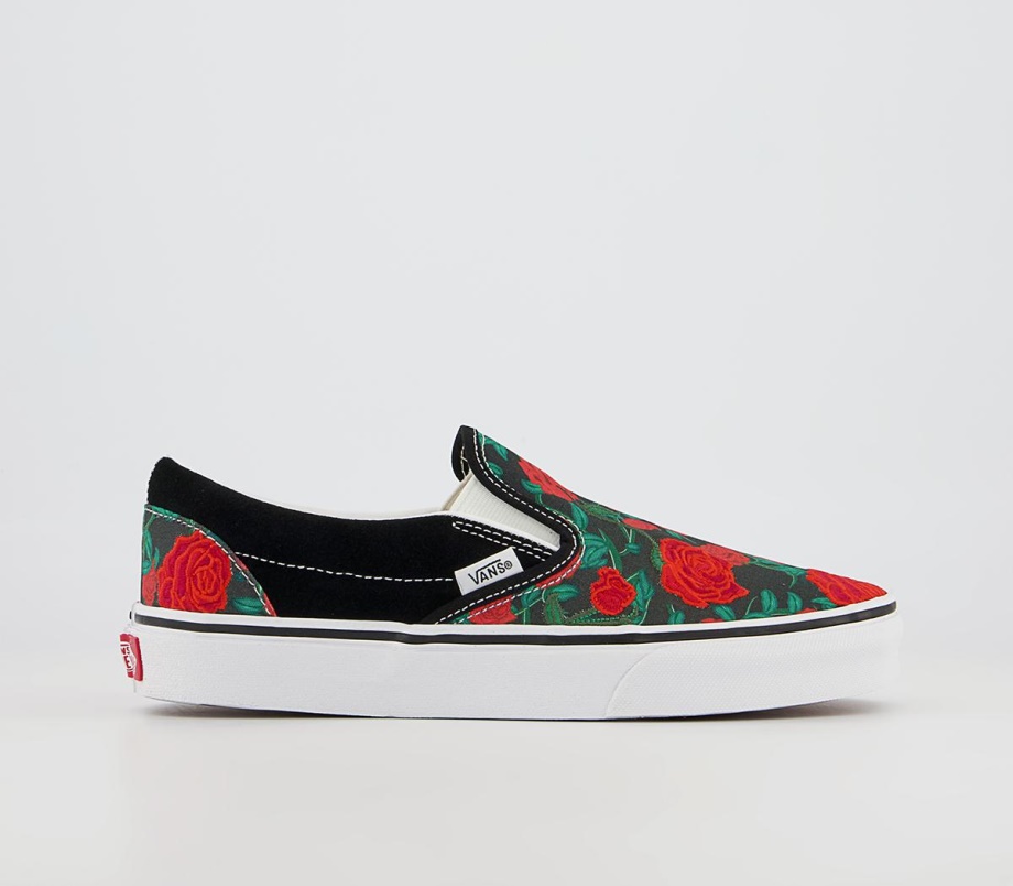 Vans Classic Slip On Preto Rosas Brancas Exclusivo