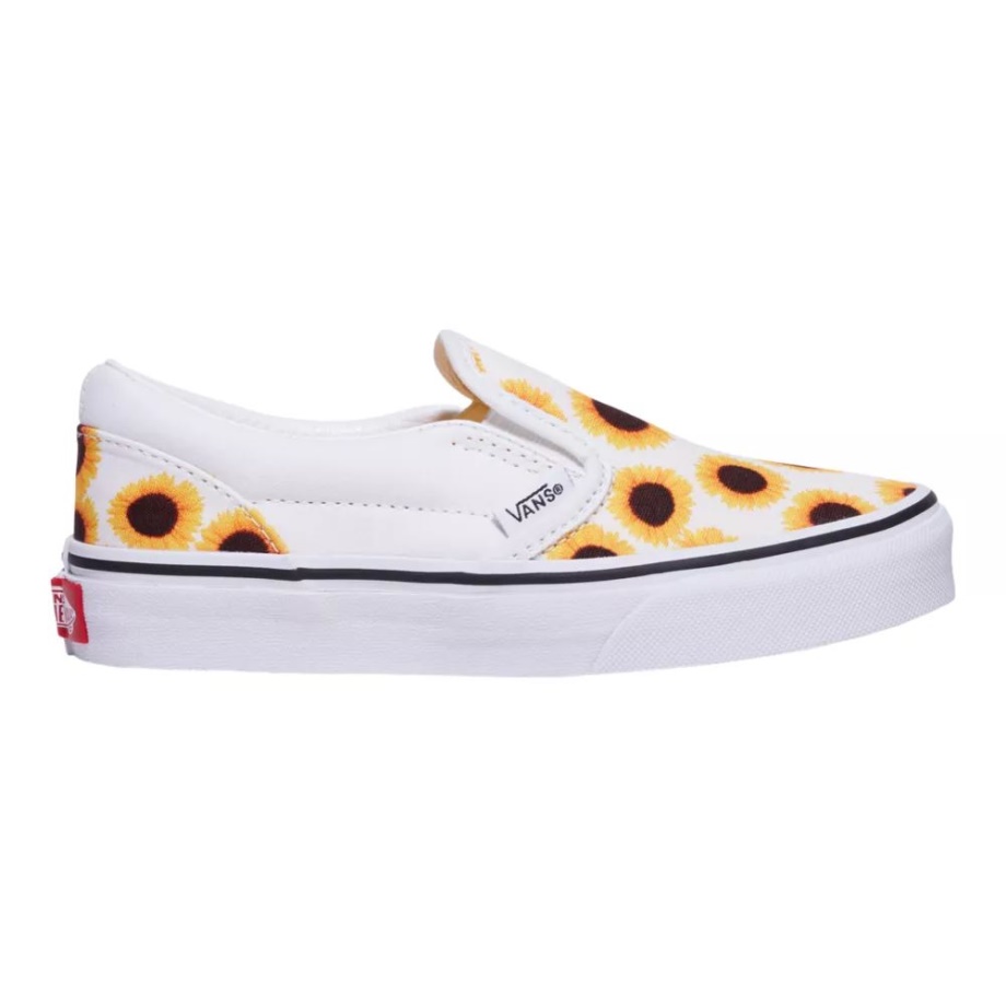 Vans Feminino Pré-escolar Clássico Slip On Tênis De Skate Amarelo-girassol Branco Verdadeiro