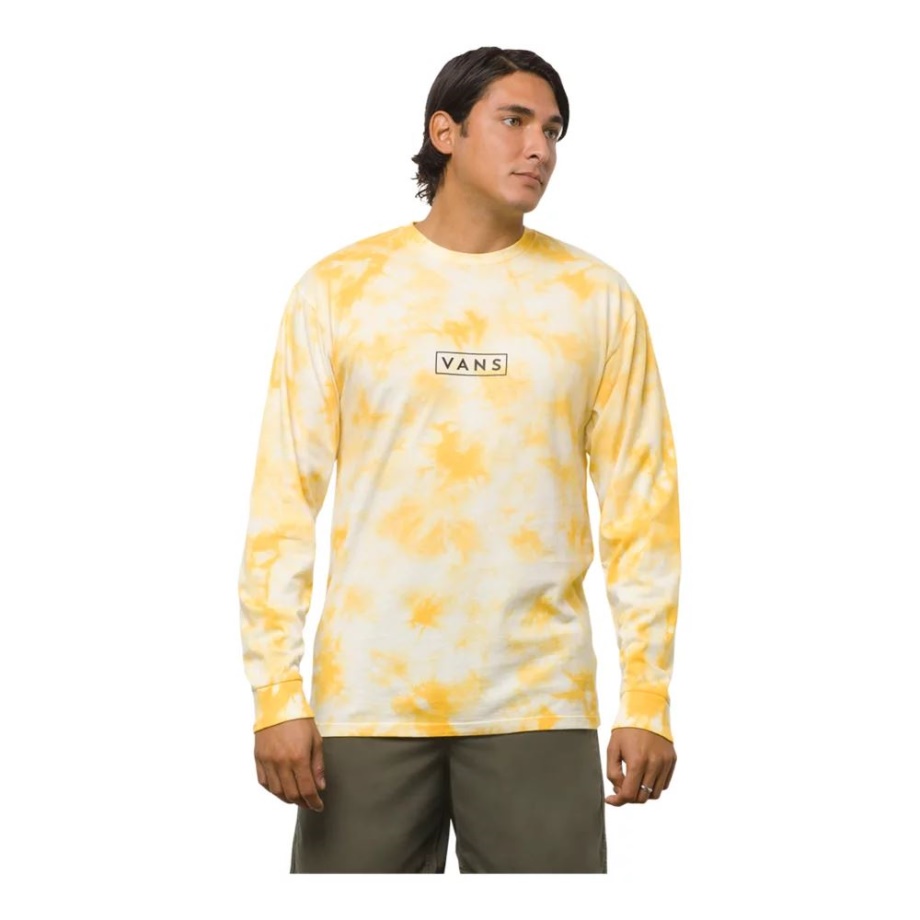 Camiseta Masculina Vans Easy Box Manga Longa Gola Redonda Algodão Tie Dye Tie Dye Amarelo Suave