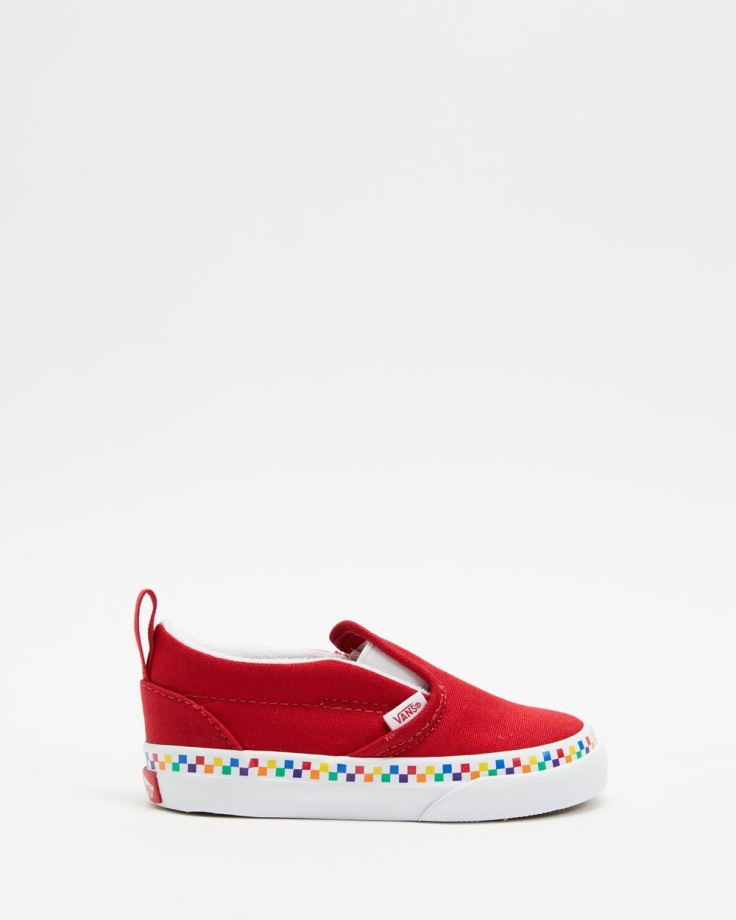 Vans Rainbow Checkerboard Velcro Slip-ons - Baby Red-True White